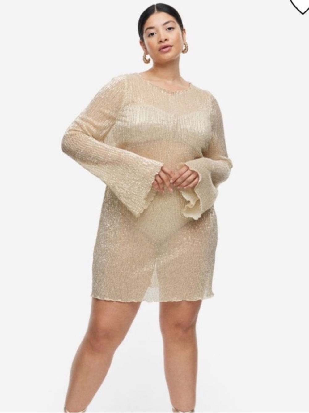 H&M Gold Sequin Cover Up ✨ Beach Festival Sheer Mini Dress Size S